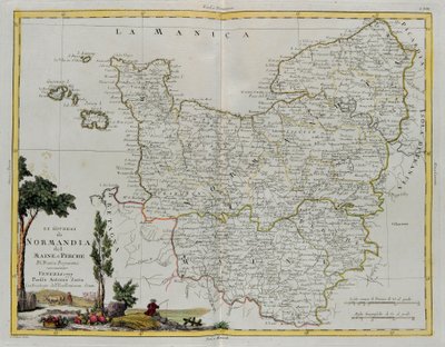 नॉर्मंडी, मेन और पर्क की सरकारें, 1777 में वेनिस में प्रकाशित एंटोनियो जट्ट, प्राइवेट कलेक्शन द्वारा वेनिस में प्रकाशित नवीनतम एटलस के टोम I से लिया गया। द्वारा जी। जुलियानी