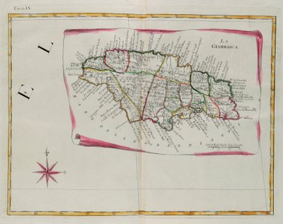 जमैका, 1778 में वेनिस में प्रकाशित "नवीनतम एटलस" के टोम I से लिया गया जी। ज़ुलियानी द्वारा उत्कीर्ण, निजी संग्रह, एंटोनियो ज़ट्टा द्वारा द्वारा जी। जुलियानी
