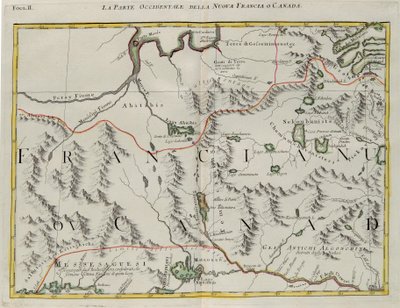 न्यू फ़्रांस या कनाडा का पश्चिमी भाग, 1778 में वेनिस में प्रकाशित "नवीनतम एटलस" के टोम I से लिया गया जी. ज़ुलियानी द्वारा उत्कीर्ण, एंटोनियो ज़ट्टा द्वारा निजी संग्रह द्वारा जी। जुलियानी