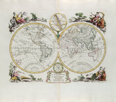 विश्व मानचित्र और ग्लोब का एक सामान्य विवरण, 1774 में वेनिस में एंटोनियो ज़ट्टा द्वारा प्रकाशित नवीनतम एटलस के टोम I से लिया गया। द्वारा जी। जुलियानी