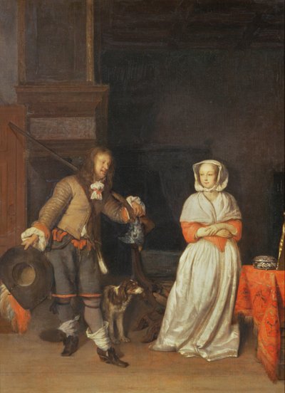 द हंट्समैन एंड द लेडी, 1660-65 द्वारा Gabriel Metsu