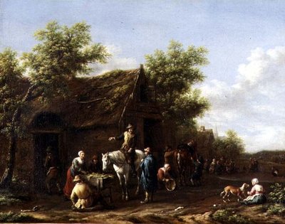 एक खलिहान द्वारा अपने घोड़ों को आराम देते यात्री द्वारा गेल बारेंड