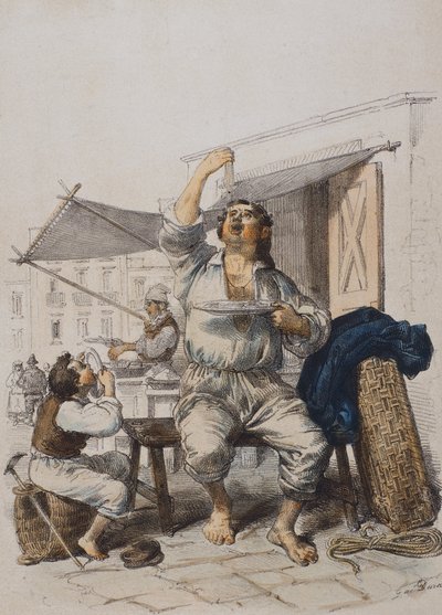 मैंगिया मैककारोनी (पास्ता खाने वाले), गेटानो ड्यूरा (1805-1878), उत्कीर्णन, इटली द्वारा द्वारा गीतो दुरा