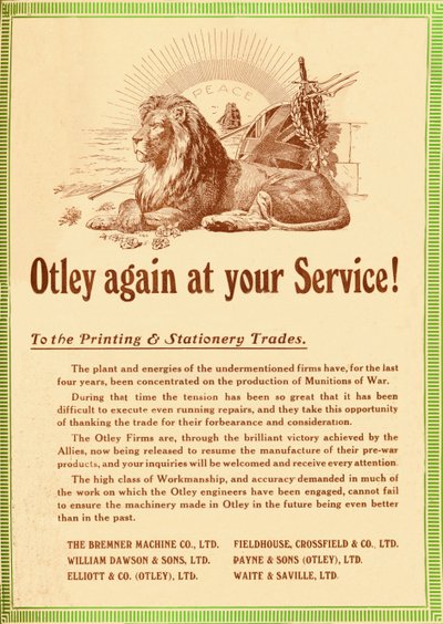 आपकी सेवा में ओटले फिर से - प्रिंटिंग एंड स्टेशनरी ट्रेड्स, 1919 के लिए द्वारा गैरेट और एटकिंसन