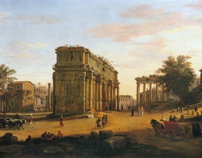 रोम में आर्क ऑफ सेप्टिमियस सेवेरस, गैस्पर वैन विटेल (1652 या 1653-1736) द्वारा, पैनल पर तेल, 565 x 9056 सेमी, विवरण द्वारा गैस्पर वान विटेल