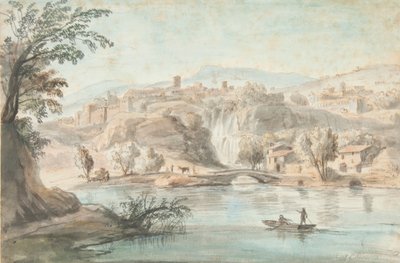तिवोली में लैंडस्केप, 1701-10 (कलम, भूरे रंग की स्याही और कागज पर रंगीन राख) द्वारा गैस्पर वान विटेल
