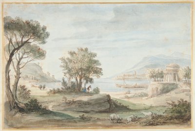 एक गोल मंदिर के साथ लैंडस्केप (कलम, भूरे रंग की स्याही और कागज पर रंगीन washes) द्वारा गैस्पर वान विटेल