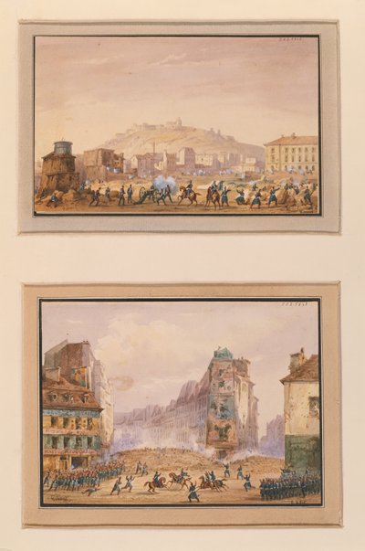 जून 1848 में क्लोस सेंट-लज़ारे पर हमला और जनरल फ्रैंकोइस डे निगर (1839-1913) 25 जून 1848 की मौत के साथ फॉउबर्ग सेंट-एंटोनी के प्रवेश द्वार पर बैरिकेड पर हमला। द्वारा गैसपार्ड गोबूट