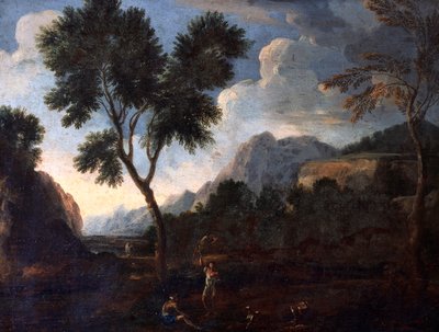 गैस्पर्ड दुगेट (1615-1675) द्वारा एक घाटी में शिकारी, कैनवास पर तेल, 56x67 सेमी। द्वारा गैसपार्ड पौसिन दुगेट