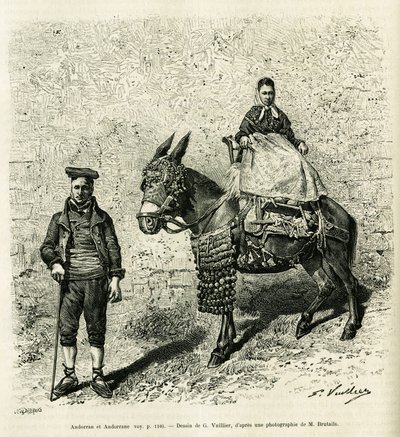 अंडोरा और अंडोरा। एडोअर्ड चार्टन (1807-1890), हैचेट, पेरिस द्वारा निर्देशित, ले टूर डू मोंडे 1888 में, गैस्टन वुइलियर की कहानी ले वैल डी'अंडोरा को चित्रित करने के लिए जी.वुइलियर द्वारा उत्कीर्णन। द्वारा गैस्टन वूलीयर