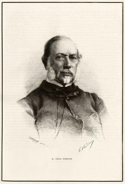 एमिल टेम्पलियर का पोर्ट्रेट (1821-1891), लुई हैचेट के सहयोगी (1800-1864), "टूर डू मोंडे" के निर्माण के प्रभारी। गेब्रियल बोनवालो द्वारा "पेरिस से टोंकिन तक, अज्ञात तिब्बत के माध्यम से" कहानी को चित्रित करने के लिए जी.वुइलियर द्वारा उत्क द्वारा गैस्टन वूलीयर