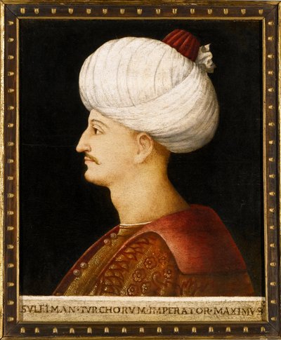 सुलेमान (सुलेमान) का पोर्ट्रेट मैं शानदार (1494-1566), ओटोमन सुल्तान"" बेनामी पेंटिंग - सुल्तान सुलेमान I द मैग्निफिकेंट बाय बेलिनी, जेंटाइल द्वारा जेंटिल (स्कूल ऑफ) बेलिनी