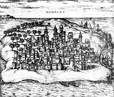 जॉर्ज ब्रून्स Civitates ऑर्बिस टेरारम से मोम्बाजा का दृश्य, 1572 में प्रकाशित 483404 का विवरण द्वारा जॉर्ज ब्रौन और फ्रांज होजेनबर्ग