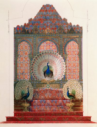 लिंडरहोफ में लुडविग द्वितीय के शाही महल में मूरिश मठ के मयूर सिंहासन के लिए डिजाइन द्वारा डेनियल वैन डेन क्यूबोर्न