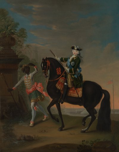 घोड़े की पीठ पर रूस की महारानी एलिजाबेथ 1709-1762, 1743-49 के बाद एक पृष्ठ द्वारा उपस्थित। द्वारा जॉर्ज क्रिस्टोफ ग्रोथ