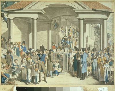 कार्ल्सबेडर फाउंटेन, 1810 में स्वास्थ्य समुदाय (जलीय ड्राइंग) द्वारा जॉर्ज एमानुएल ओपित्ज़