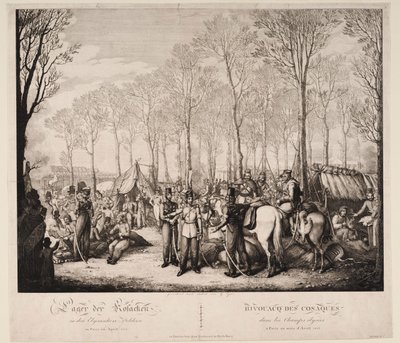 अप्रैल 1814, 1814 को पेरिस में एवेन्यू डेस चैंप्स-एलेसीस में कोसैक्स का बीवैक द्वारा जॉर्ज एमानुएल ओपिज़