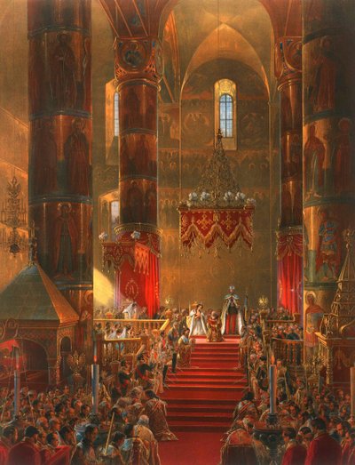 ज़ार अलेक्जेंडर II, मॉस्को, 1856 के राज्याभिषेक समारोह में मेट्रोपॉलिटन जनसभाएं। द्वारा जॉर्ज विल्हेम टिम