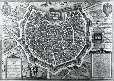 मिलान का शहर का नक्शा, 1572 में, एंटोनियो लाफ्रेरी द्वारा (1512-1577), जॉर्ज ब्रौन और फ्रांज होगेनबर्ग, इटली द्वारा प्रकाशित द्वारा फ्रांसो