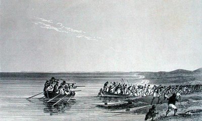 एडवर्ड फाइंडन (1791-1857) द्वारा उकेरी गई सर जॉन फ्रैंकलिन (1786-1847) द्वारा 'द नेरेटिव ऑफ ए सेकेंड एक्सपीडिशन टू द शोर्स ऑफ पोलर सी इन द ईयर्स 1825-27' से द बोट्स गेटिंग अफ्लोट, 1828 में प्रकाशित (उत्कीर्णन) द्वारा जॉर्ज (बाद में)
