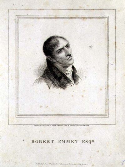 रॉबर्ट एम्मेट एस्क का पोर्ट्रेट। (1778-1803) जे. हीथ, पब द्वारा उकेरा गया। जी रॉबिन्सन, लंदन द्वारा द्वारा जॉर्ज (बाद) पेट्री