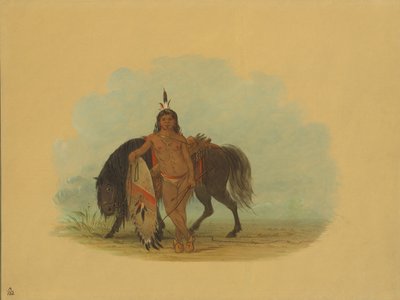 एक शायेन योद्धा अपने घोड़े को आराम देते हुए, 18611869। द्वारा जॉर्ज कैटलिन
