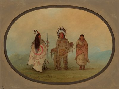 एक कौवा प्रमुख, एक योद्धा और उनकी पत्नी, 18551869। द्वारा जॉर्ज कैटलिन