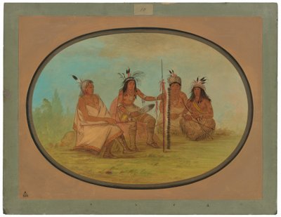 एक वृद्ध ओजिबेवे प्रमुख और तीन योद्धा द्वारा जॉर्ज कैटलिन