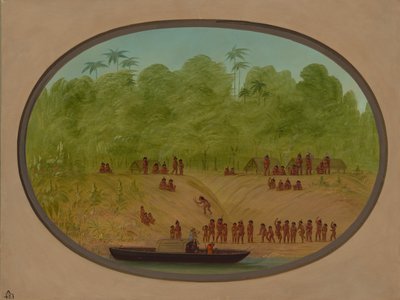 एक ओमागुआ गांव - नाव स्केच, 18541869। द्वारा जॉर्ज कैटलिन