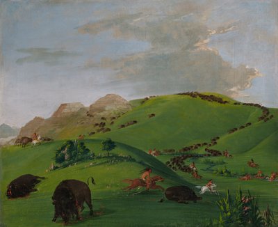 बफ़ेलो चेज़, माउथ ऑफ़ द येलोस्टोन, 1832-1833। द्वारा जॉर्ज कैटलिन