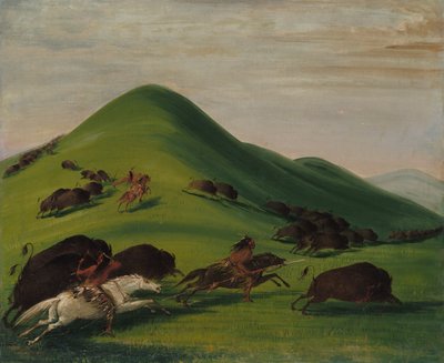 प्रेयरी ब्लफ्स पर भैंस का पीछा, 1832-1833। द्वारा जॉर्ज कैटलिन