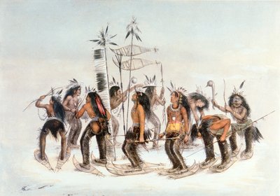 चिप्पेवा स्नोशू डांस, c.1835 (कागज पर पानी के रंग का) द्वारा जॉर्ज कैटलिन