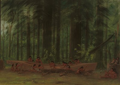 एक डोंगी की खुदाई - नयास इंडियंस, 18551869। द्वारा जॉर्ज कैटलिन