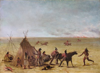प्रेयरी फायर के दृष्टिकोण पर भारतीय परिवार चिंतित, 1846-1848। द्वारा जॉर्ज कैटलिन