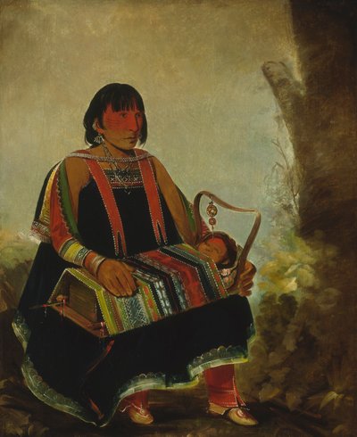 जू-आह-किस-गॉ, एक पालने में अपने बच्चे के साथ महिला, 1835। द्वारा जॉर्ज कैटलिन