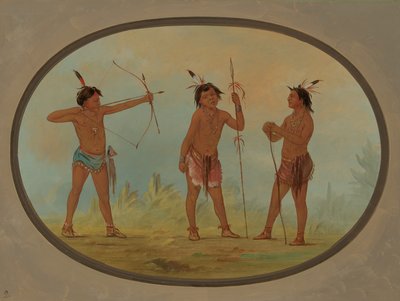 युद्ध के लिए सशस्त्र तीन शोशोनी योद्धा, 18611869। द्वारा जॉर्ज कैटलिन