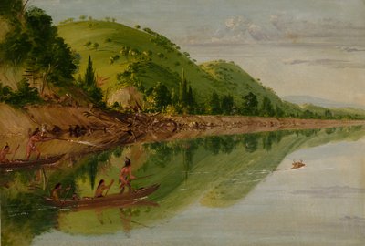 1836-1837 में अपने कैनो में एक हिरण का पीछा करते हुए सेंट पीटर नदी पर देखें। द्वारा जॉर्ज कैटलिन