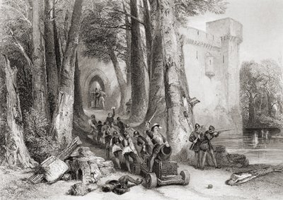 1644 में लेथम हाउस की घेराबंदी, डब्ल्यू। टोपहम द्वारा उकेरी गई द्वारा जॉर्ज कैटरमोल