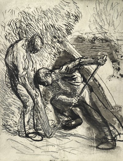 प्रॉपिंग द रिक, c.1900 (कागज पर पेंसिल, पेन और स्याही) द्वारा जॉर्ज क्लॉसन