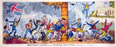 ब्रिटिश वेलोर और यांकी बूस्टिंग या, शैनन बनाम चेसापेक, पब। 1813 (हाथ के रंग का उत्कीर्णन) द्वारा जॉर्ज क्रूइशांक