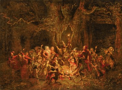 विलियम शेक्सपियर (1564-1616) द्वारा &39;द मीरी वाइव्स ऑफ विंडसर&39; की हर्न की ओक, c.1857 (कैनवास पर तेल) द्वारा जॉर्ज क्रूइशांक