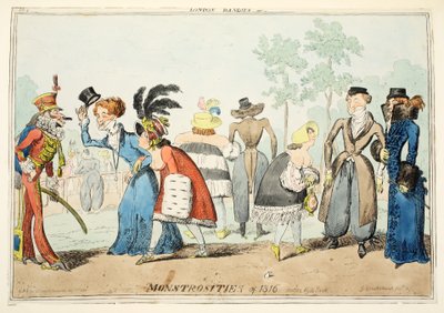 लंदन डांडियों या 1815 के मठ, हाइड पार्क, पब। 1835 (हाथ के रंग का उत्कीर्णन) द्वारा जॉर्ज क्रूइशांक