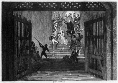 राजकुमारी एलिजाबेथ को कैदी के रूप में लंदन के टॉवर, 1554 1840 में लाया गया। द्वारा जॉर्ज क्रूइशांक