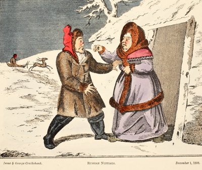 रूसी Nuptials, पब। 1808 (हाथ के रंग का उत्कीर्णन) द्वारा जॉर्ज क्रूइशांक