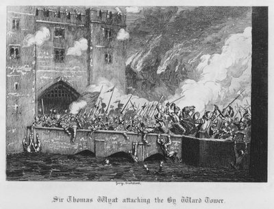 सर थॉमस व्याट ने वार्ड टॉवर (उत्कीर्णन) पर हमला किया द्वारा जॉर्ज क्रूइशांक