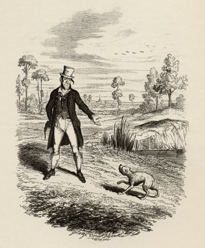 चार्ल्स डिकेंस (1812-70) 1838 के &39;द एडवेंचर्स ऑफ ऑलिवर ट्विस्ट&39; से अपने कुत्ते को नष्ट करने का प्रयास करने वाले साइक्स, 1901 में चैपमैन und हॉल द्वारा प्रकाशित द्वारा जॉर्ज क्रूइशांक