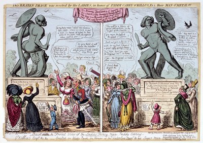 एच्लीस, हाइड पार्क, लंदन, 1822 की प्रतिमा को निहारती महिलाएं। द्वारा जॉर्ज क्रूइशांक
