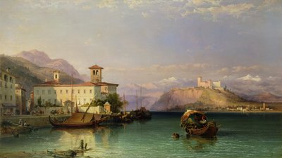 एरेना एंड द कैसल ऑफ एंगेरा, लेक मैजोर, 1856 द्वारा जॉर्ज एडवर्ड्स हेरिंग