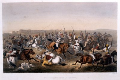 रॉटक में हॉडसन का घोड़ा, &39;द कैंपेन इन इंडिया 1857-1858 द ग्रेट म्यूटिनी की घटना के समय की गई ड्राइंग से, दिल्ली और उसके पड़ोसी से पहले सैन्य अभियानों को दिखाता है। द्वारा जॉर्ज फ्रेंकलिन एटकिंसन