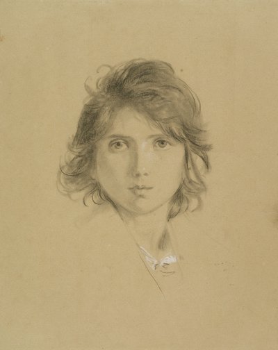 विंटेज के दौरान कैम्पेन के किसानों में एक लड़के के सिर के लिए अध्ययन, c.1860 (काले चाक ऊँचाई के साथ) द्वारा जॉर्ज फ्रेडरिक वत्स